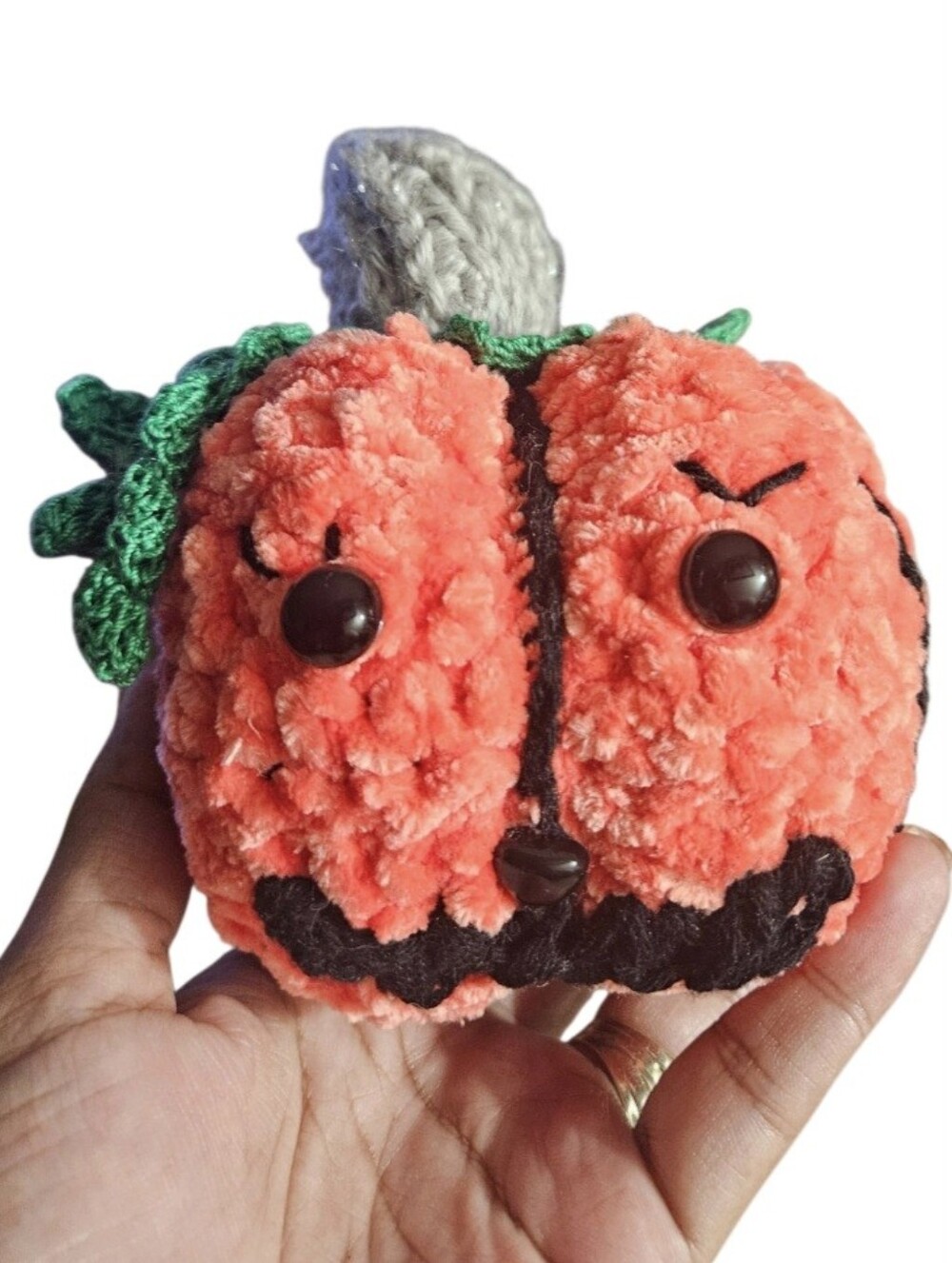 Hand Crafted Crochet Pumpkin Home Decor  6" Fall & Halloween Plush Jack-O-lanter